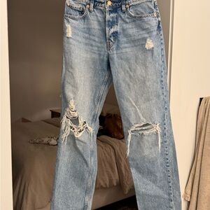 H&M Light Blue Distressed Straight Leg Jeans
